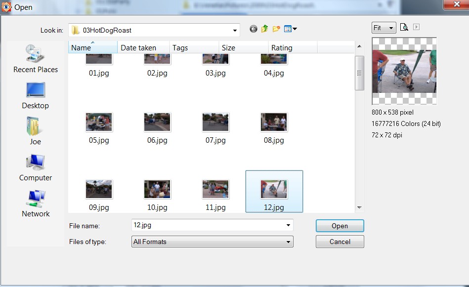 open dialog