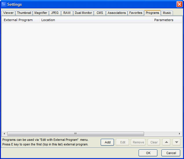 Settings - Programs