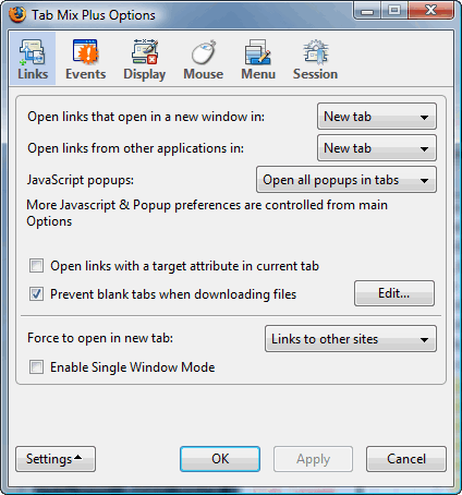 Tab Mix Plus Options