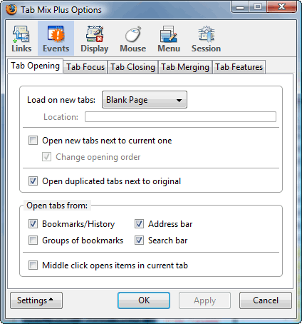 Tab Mix Plus Options