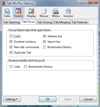 Tab Mix Plus Options