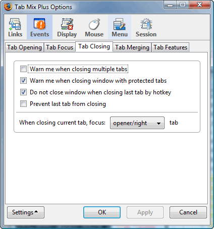 Tab Mix Plus Options