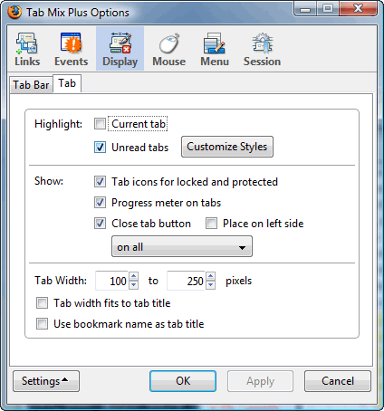 Tab Mix Plus Options