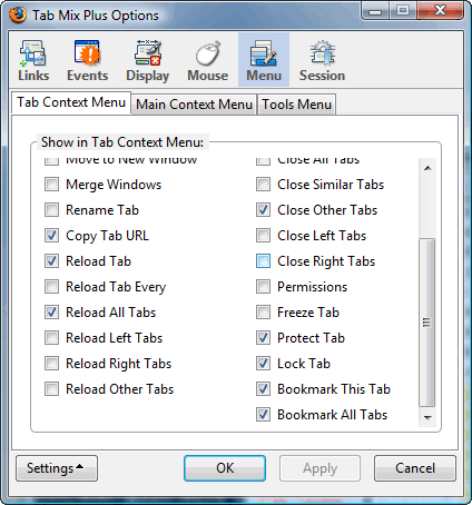 Tab Mix Plus Options