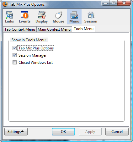 Tab Mix Plus Options